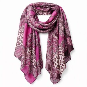 Paisley & Leopard Print Lightweight Scarf | Purple Plum | Large Square